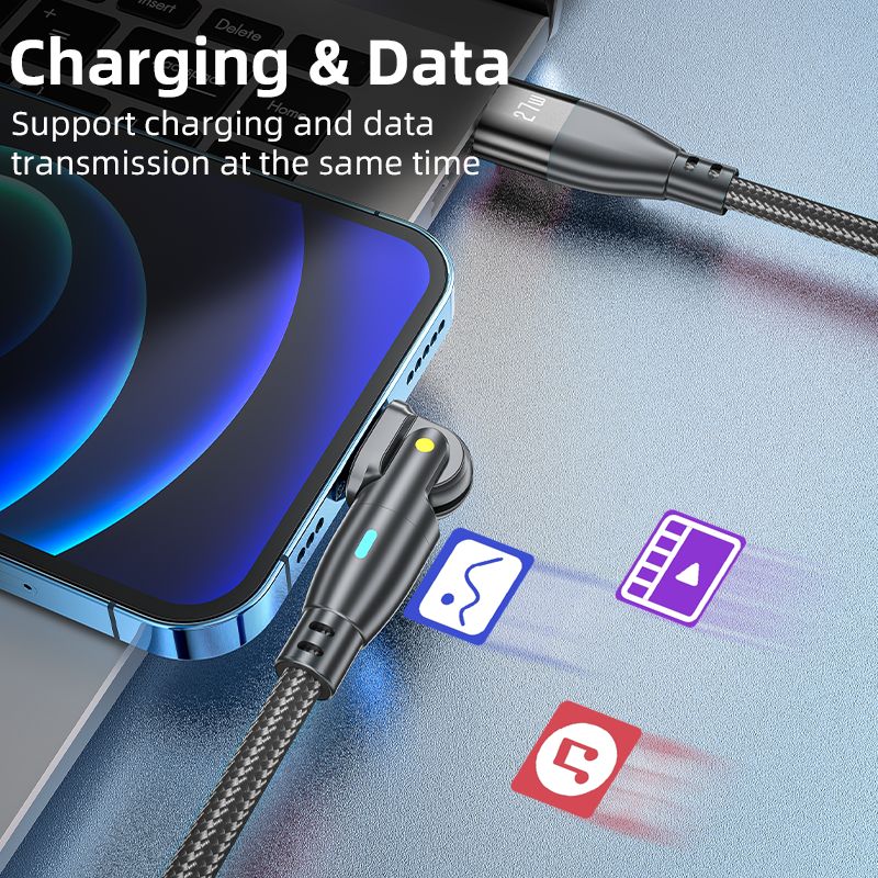 High Durability & Premium 3A Fast Charging Cable Type C for Samsung, 180 Rotation Apple iPhone Cable, Micro USB Charger Data Cable for Smartphones, Apple iPhone, Samsung, iOS & Android