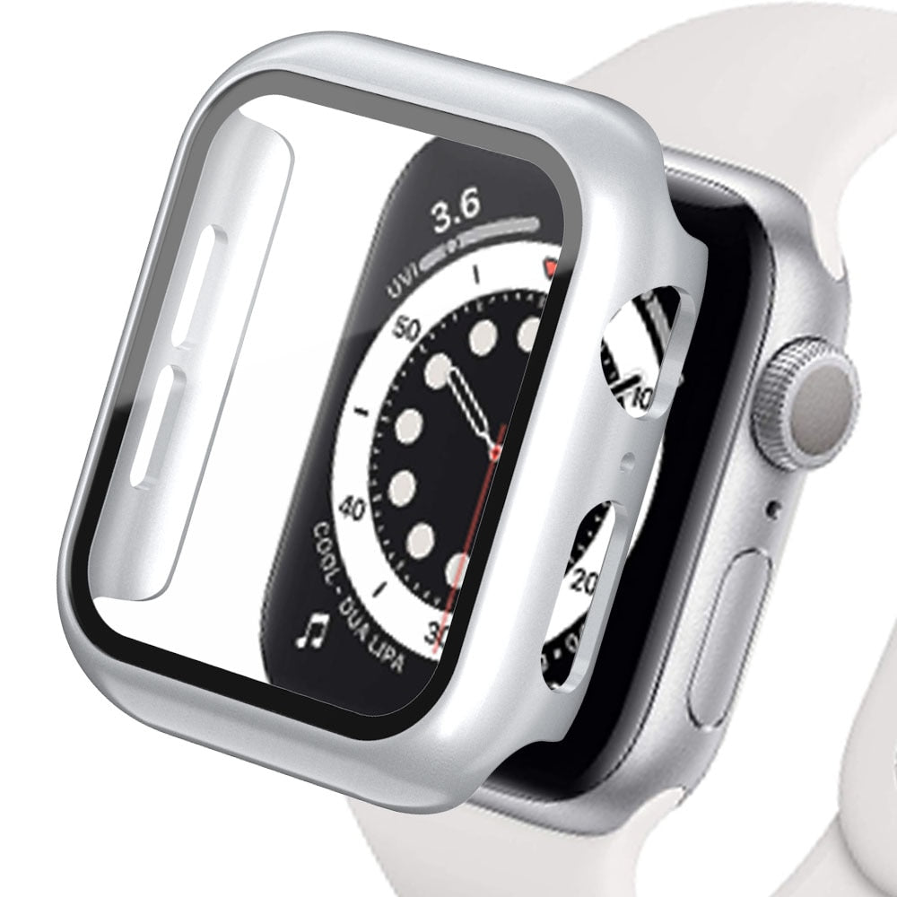 Gehärtete Glasschutz PC-Stoßfänger Apple Watch Serie 9/8/7/6/5/4/SE Schutzfolie Gehäuse 38mm, 40mm, 41mm, 42mm,