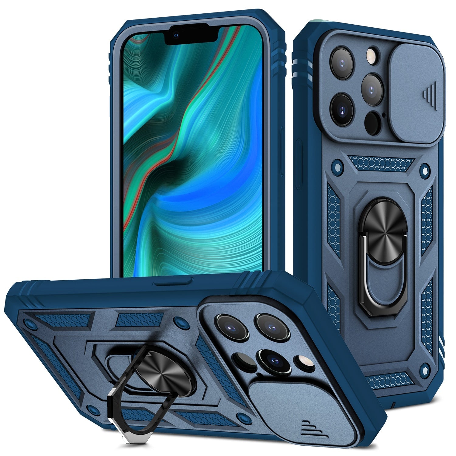 Premium Robustes Militärpanzer Apple iPhone Hülle | Militärqualität, 360° Schutz, Stoßfeste Abdeckung, Drehbarer Ständer, Kamera-Schutz, Kartenfach & MagSafe Kabelloses Laden - Phone Heaven Zone